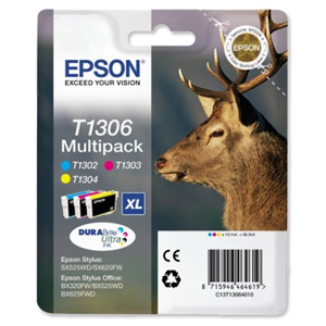 Epson T1306 Inkjet Cartridge Stag XL Capacity 30.3ml Cyan/Magenta/Yellow Ref C13T13064010 [Pack 3] Ident: 805D