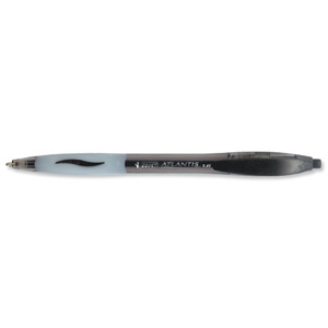 Bic Atlantis Ball Pen Retractable Cushioned Grip 1.6mm Tip 0.6mm Line Black Ref 892415 [Pack 12] Ident: 79D