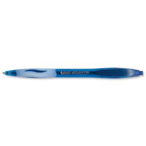 Bic Atlantis Ball Pen Retractable Cushioned Grip 1.6mm Tip 0.6mm Line Blue Ref 892414 [Pack 12] Ident: 79D