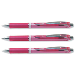 Pentel Energel Xm BCC Gel Pen RetractablePink Barrel 0.7mm Tip 0.35mm Line Black Ref BL77P-A [Pack 12]
