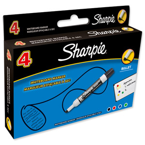 Sharpie Whiteboard Marker Drywipe Low Odour Bullet Tip 2mm Line Assorted Ref S0743961 [Pack 4] Ident: 96D