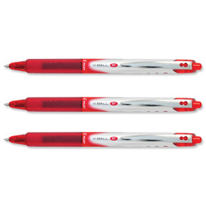Pilot V Ball 5 RT Rollerball Retractable Extra Fine 0.5mm Tip 0.25mm Line Red Ref 146101202 [Pack 12]