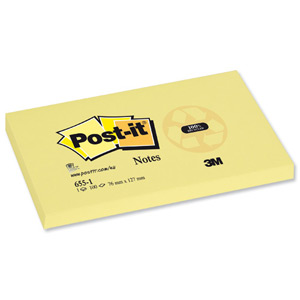 Post-it Recycled Notes Pad of 100 76x127mm Canary Yellow Ref 655-1YE [Pack 12]
