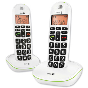 Doro PhoneEasy 100w Telephone Twinpack Cordless Big Buttons 20-entry Phonebook 10 Caller ID Ref 100wTwin Ident: 675C