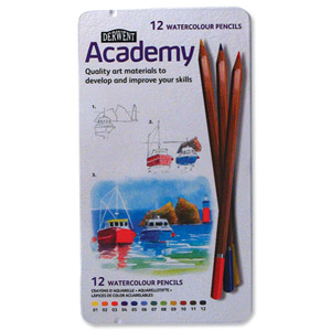 Derwent Academy Watercolour Pencils High-quality Pigments Assorted Ref 2301941 [Pack 12] Ident: 106D