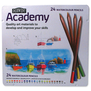 Derwent Academy Watercolour Pencils High-quality Pigments Assorted Ref 2301942 [Pack 24] Ident: 106D