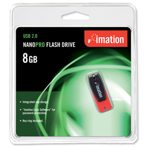 Imation Nano Pro Flash Drive USB 2.0 for MacOS9 or Windows 10000 Write Cycles 8GB Ref i24246 Ident: 779A