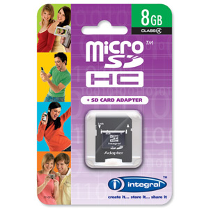 Integral Micro SDHC Media Memory Card with SD Adaptor Capacity 8GB Ref INMSDH8G4V2