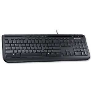 Microsoft 600 Wired Keyboard USB Media Centre Quiet-Touch Keys Spill Resistant Design Black Ref ANB-00006 Ident: 734A