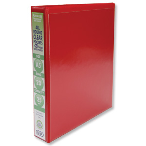 Elba Presentation Ring Binder PVC 2 D-Ring 25mm Capacity A5 Red Ref 400008670 [Pack 6] Ident: 221A