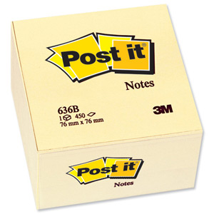 Post-it Note Cube Pad of 450 Sheets 76x76mm Yellow Ref 636-B Ident: 64B