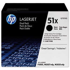 Hewlett Packard [HP] No. 51X Laser Toner Cartridge Page Life 26000pp Black Ref Q7551XD [Pack 2]