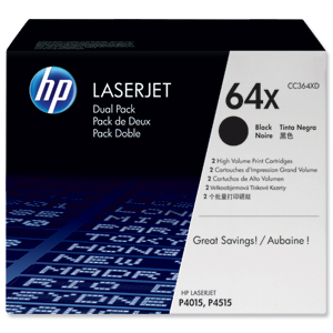 Hewlett Packard [HP] No. 64X Laser Toner Cartridge High Yield Page Life 48000pp Black Ref CC364XD[Pack 2] Ident: 815H