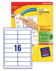 Avery Addressing Labels Laser Jam-free 16 per Sheet 99.1x33.9mm White Ref L7162-100 [1600 Labels] Ident: 133A