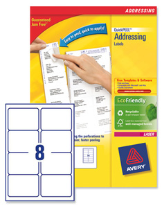 Avery Addressing Labels Laser Jam-free 8 per Sheet 99.1x67.7mm White Ref L7165-100 [100 Sheets] Ident: 135A