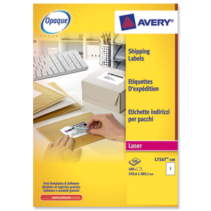 Avery Addressing Labels Laser Jam-free 1 per Sheet 199.6x289.1mm White Ref L7167-100 [100 Labels] Ident: 135A