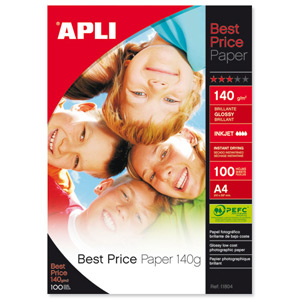 Apli Best Price Photo Paper Glossy 140gsm A4 Ref 11804 [100 Sheets]