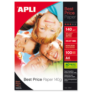 Apli Best Price Photo Paper Glossy 140gsm A4 Ref 11804 [100 Sheets] Ident: 784E