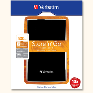 Verbatim Store n Go Portable Hard Drive 2.5inch USB 3.0 Backup Software 480MB/s 500GB Black Ref 53029 Ident: 774B
