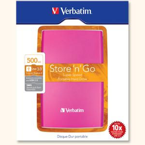 Verbatim Store n Go Portable Hard Drive 2.5inch USB 3.0 Backup Software 480MB/s 500GB Pink Ref 53025 Ident: 774B