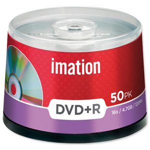 Imation DVD+R Recordable Disk Write-once on Spindle 16x Speed 120min 4.7GB Ref i21750 [Pack 50] Ident: 780D