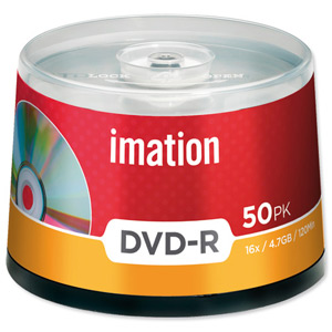 Imation DVD-R Recordable Disk Write-once on Spindle16x Speed 120min 4.7GB Ref i21980 [Pack 50] Ident: 780D