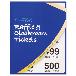 Cloakroom or Raffle Tickets Numbered 1-500 Assorted Colours [Pack 12]