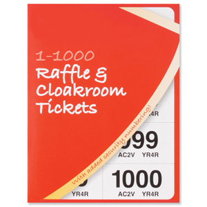 Cloakroom or Raffle Tickets Numbered 1-1000 Assorted Colours [Pack 6] Ident: 53H