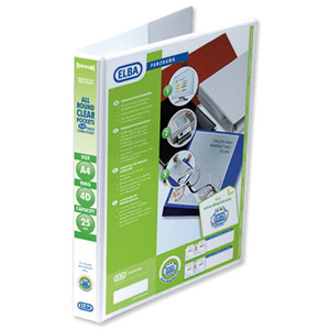 Elba Presentation Ring Binder PVC 4 D-Ring 25mm Capacity A4 White Ref 400008416 [Pack 6] Ident: 221A