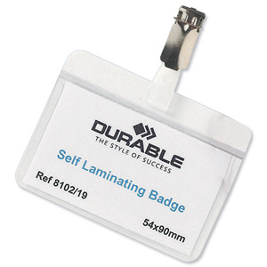 Durable Name Badges Self Laminating Self Adhesive W90xH54mm Transparent Ref 8102 [Pack 25]