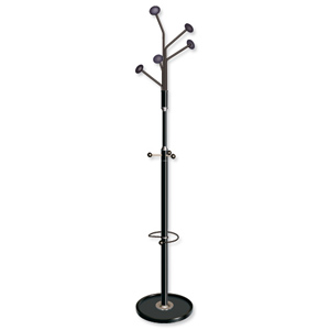 Style Hat and Coat Stand Tubular Steel with Umbrella Holder and 5 Pegs Black Ident: 488B