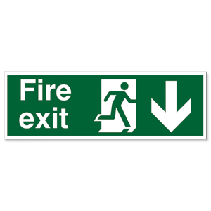 Stewart Superior Fire Exit Sign Man and Arrow Down 450x150mm Self-adhesive Vinyl Ref SP124SAV Ident: 546A
