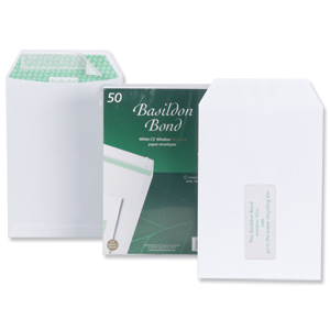 Basildon Bond Envelopes Recycled Pocket Window Peel and Seal 100gsm C5 White Ref M80278 [Pack 50] Ident: 118D