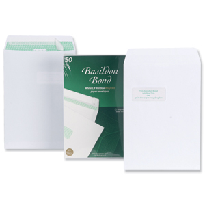 Basildon Bond Envelopes Recycled Pocket Window Peel and Seal 100gsm C4 White Ref B80285 [Pack 50] Ident: 119D