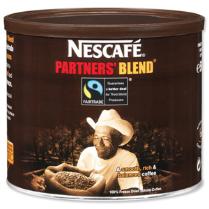 Nestle Partners Blend Instant Coffee Fairtrade from 100 percent Arabica Beans Tin 500g Ref 5217798