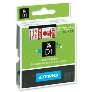 Dymo D1 Tape for Electronic Labelmakers 12mmx7m Red on White Ref 45015 S0720550