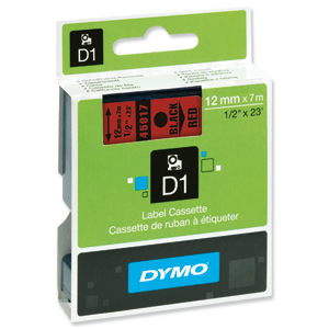 Dymo D1 Tape for Electronic Labelmakers 12mmx7m Black on Red Ref 45017 S0720570 Ident: 724B
