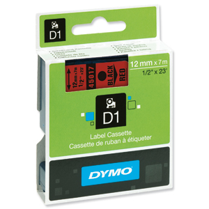 Dymo D1 Tape for Electronic Labelmakers 12mmx7m Black on Red Ref 45017 S0720570