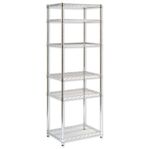 Trexus Shelving Unit Wire Adjustable 6 Tier Capacity 300kg each W610xD457xH1830mm Chrome