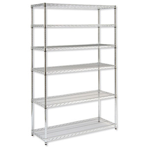 Trexus Shelving Unit Wire Adjustable 6 Tier Capacity 300kg each W1220xD457xH1830mm Chrome