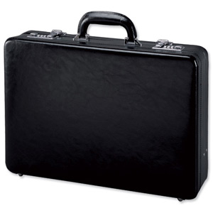 Alassio Attache Case Leather 3x A4 Compartments Expandable by 20mm Black Ref 41033