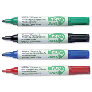 Ecolabel Drywipe Marker with Recycled Paper Barrel Bullet Tip Line 1.5mm Assorted Ref 268871 [Wallet 4] Ident: 96F