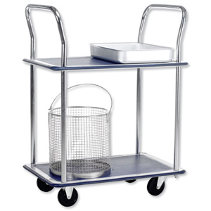 Trolley Steel Frame Non Marking Wheels Capacity 120kg 2 Shelf Chrome Ident: 505A