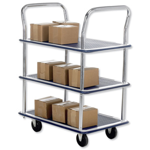 Trolley Steel Frame Non Marking Wheels Capacity 120kg 3 Shelf Chrome