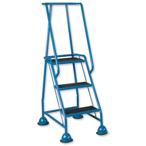 Barton Mobile Steps on Retractable Castors Double Handrails Three Tread W820xD550xH1420mm Ref LWHCS/3 Ident: 503A