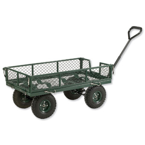 Barton Toptruck Four Sided Mesh Platform Capacity 250kg Pneumatic Wheels Green Ref TT4S