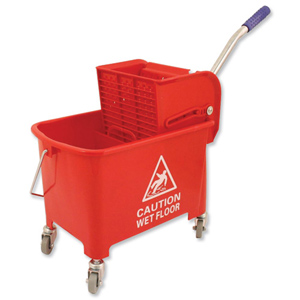 Mop Bucket Mobile Colour Coded with Handle 4 Castors 20 Litre Red Ident: 579E