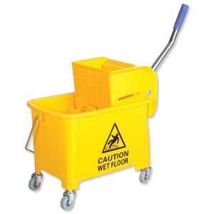 Mop Bucket Mobile Colour Coded with Handle 4 Castors 20 Litre Yellow