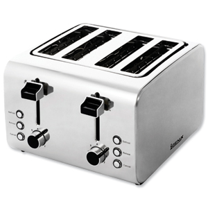 Toaster Defrosting Variable Browning 4 Slice 1800W Stainless Steel