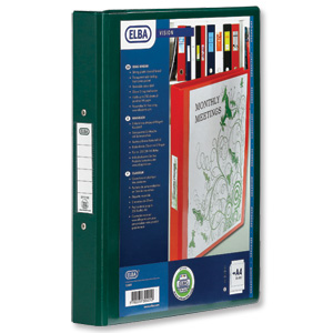 Elba Vision Ring Binder PVC with Clear Front Pocket 2 O-Ring Size 25mm A4 Green Ref 100080887 [Pack 10] Ident: 218A